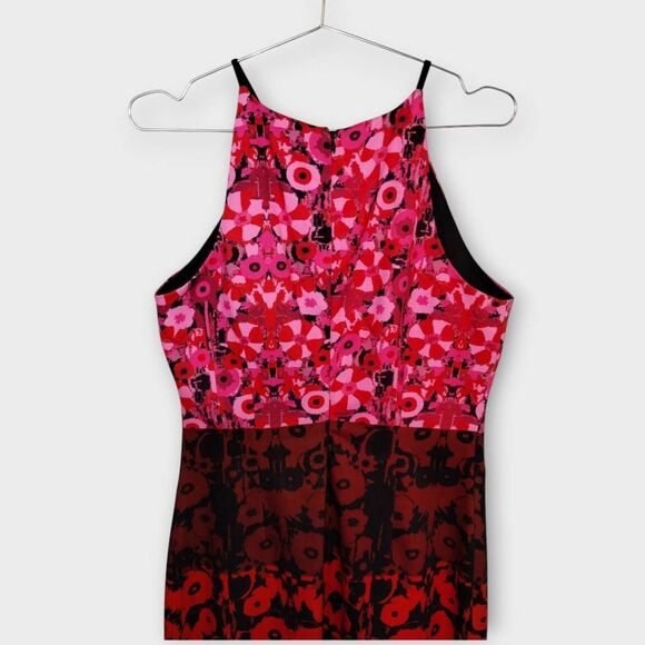 Belle BADGLEY MISCHKA Dress Sz 8 Red Pink Print Halter Dress Bodycon Old Money - Picture 7 of 16